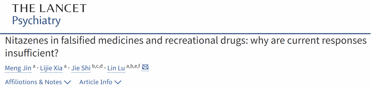 科研动态 | 靳梦/陆林团队在The Lancet Psychiatry发文：全球尼嗪类物质防控亟需从“知道”走向“做到”
